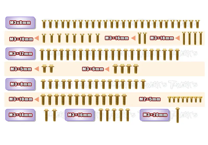 Gssu-Xb2'22	Gold Plated Steel Ufo Screw Set 113Pcs. ( For Xray Xb2'22 ) 1