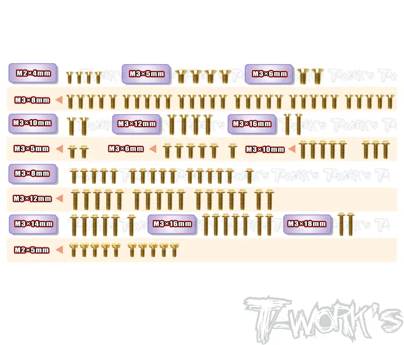 Gssu-Xb2d'26	Gold Plated Steel Ufo Screw Set 122Pcs. ( For Xray Xb2d'26 ) 1