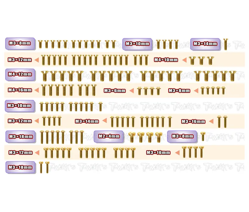 Gssu-Xb8'26	Gold Plated Steel Ufo Screw Set 136Pcs. ( For Xray Xb8'26 ) 1