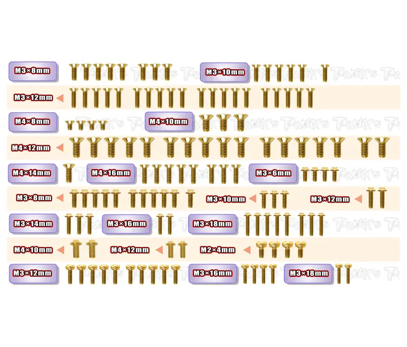 Gssu-Xb8e'26	Gold Plated Steel Ufo Screw Set 124Pcs. ( For Xray Xb8e'26 ) 1