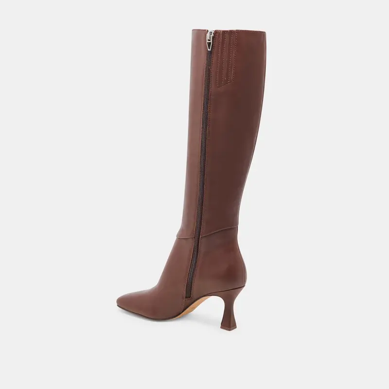 Gyra Wide Calf Boots Chocolate Leather 8