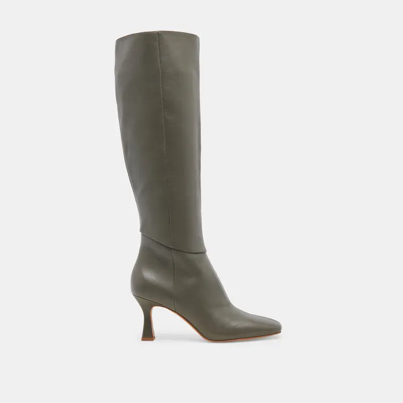Gyra Wide Calf Boots Dark Olive Leather 1