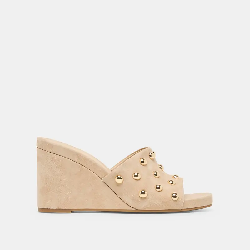 Holta Stud Wedges Camel Suede 1