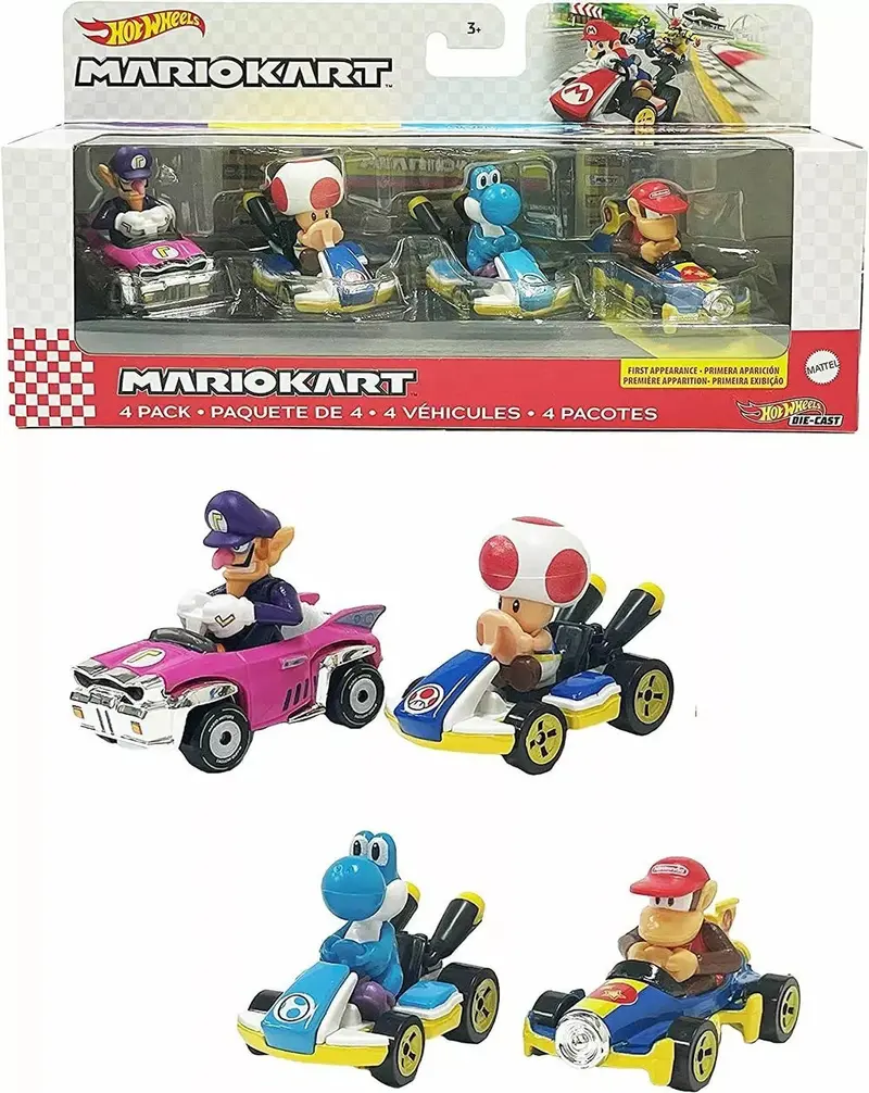 Hot Wheels -- Mario Kart 4 Pack Gwb36 -- Waluigi, Toad, Light Blue Yoshi, Diddy 1