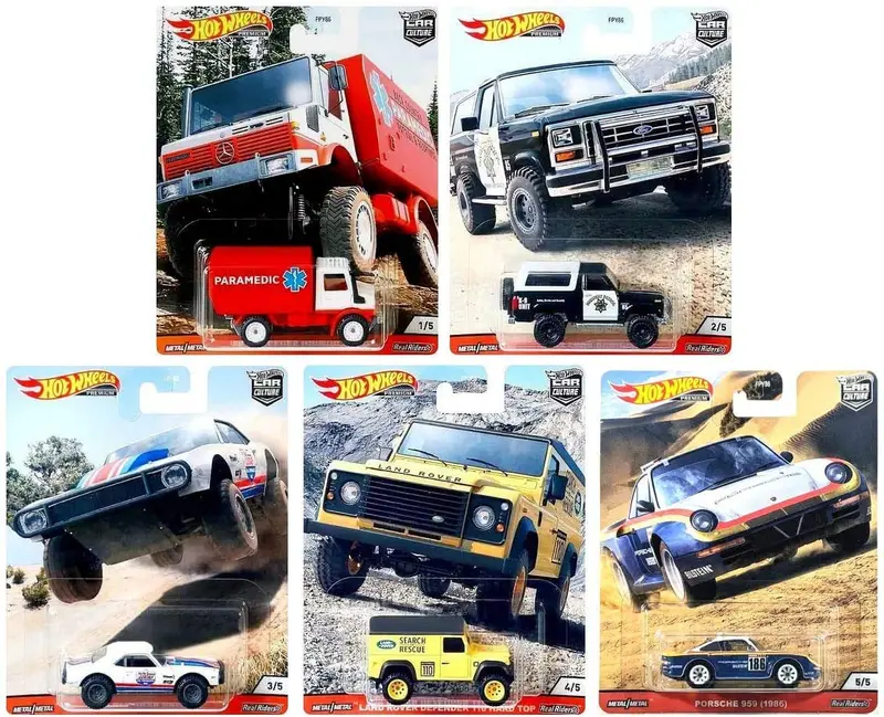 Hot Wheels -- Wild Terrain Car Culture 956Q Set -- Camaro Porsche Land Rover 1
