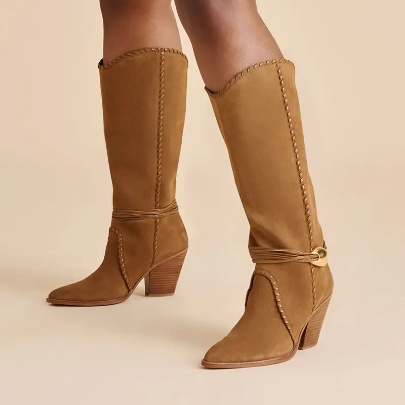 Jody Wide Calf Boots Lt Brown Suede 5