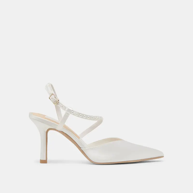 Kamra Pearl Heels True White Satin 1