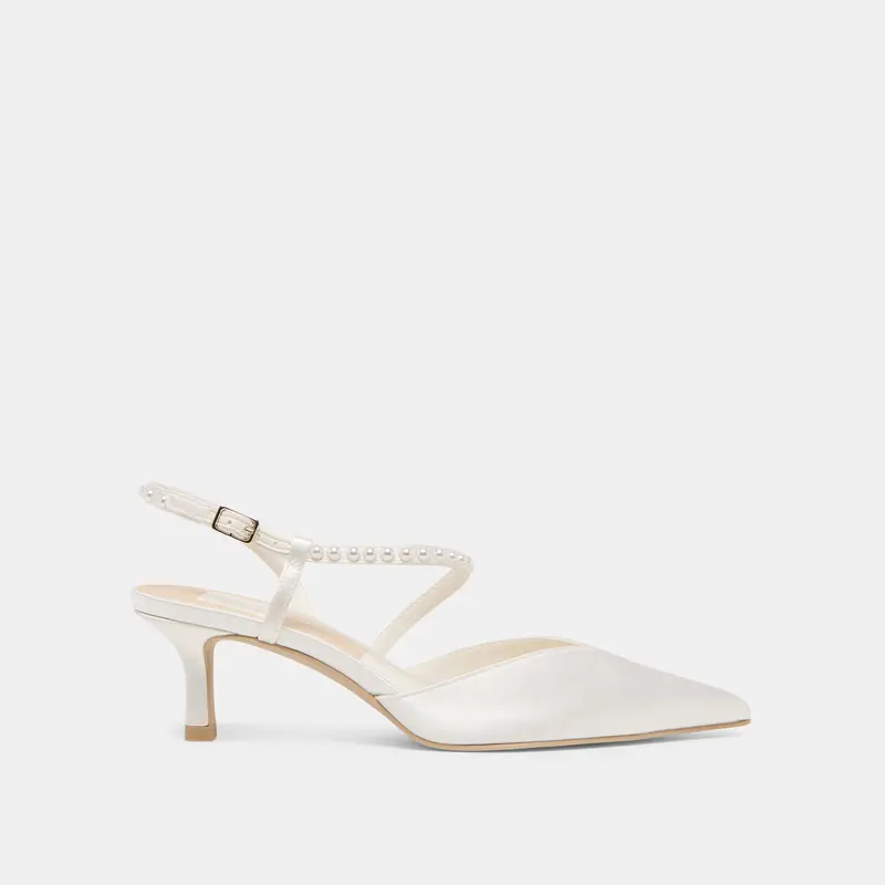 Kamra Pearl Mid Heels True White Satin 1