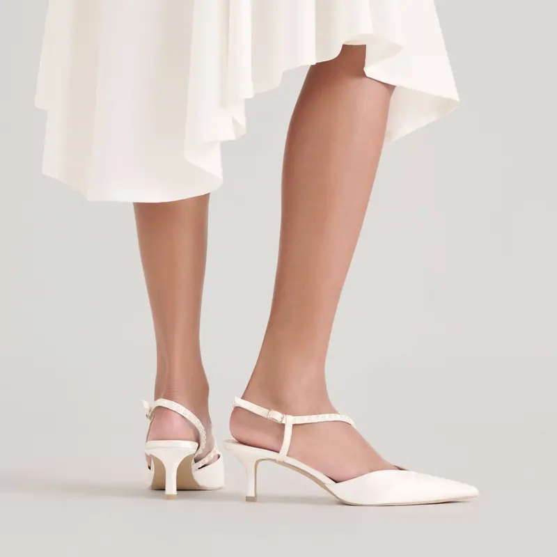 Kamra Pearl Mid Heels True White Satin 10