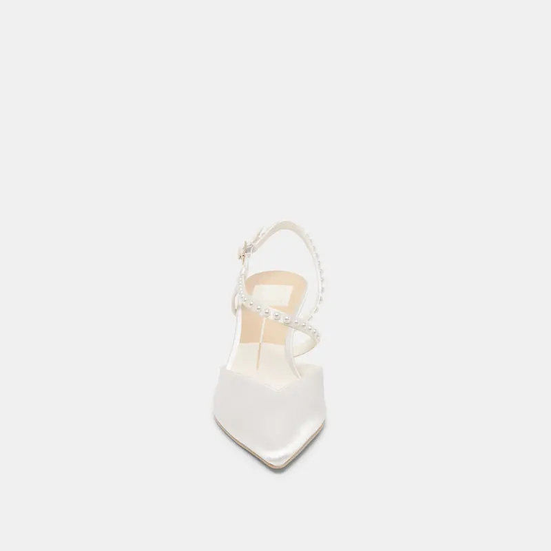 Kamra Pearl Mid Heels True White Satin 11