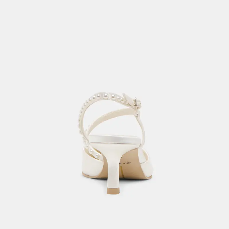 Kamra Pearl Mid Heels True White Satin 13