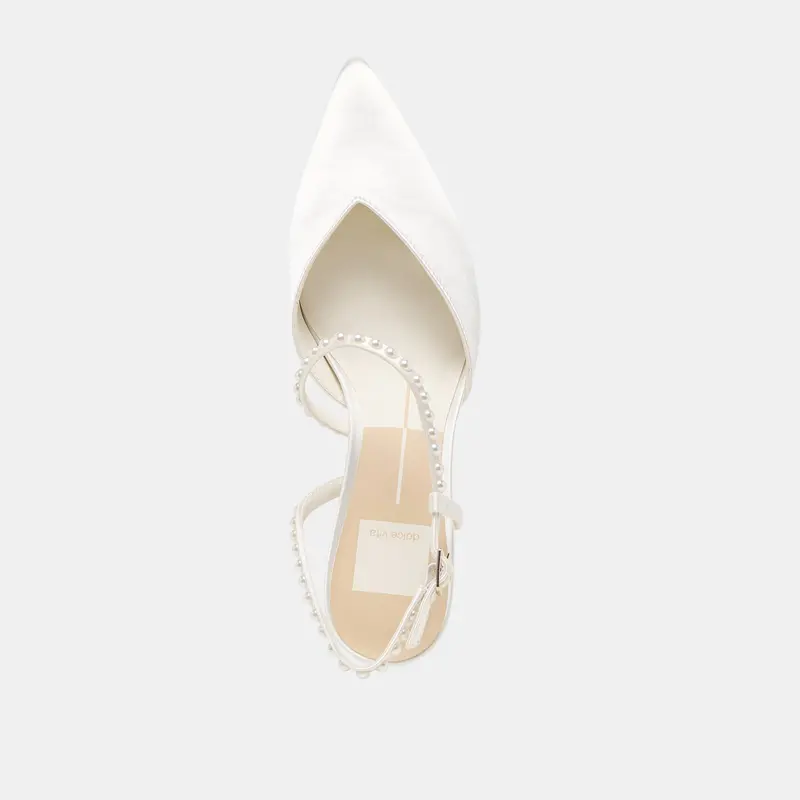 Kamra Pearl Mid Heels True White Satin 14