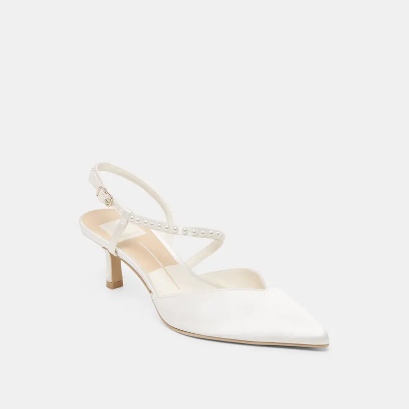 Kamra Pearl Mid Heels True White Satin 3