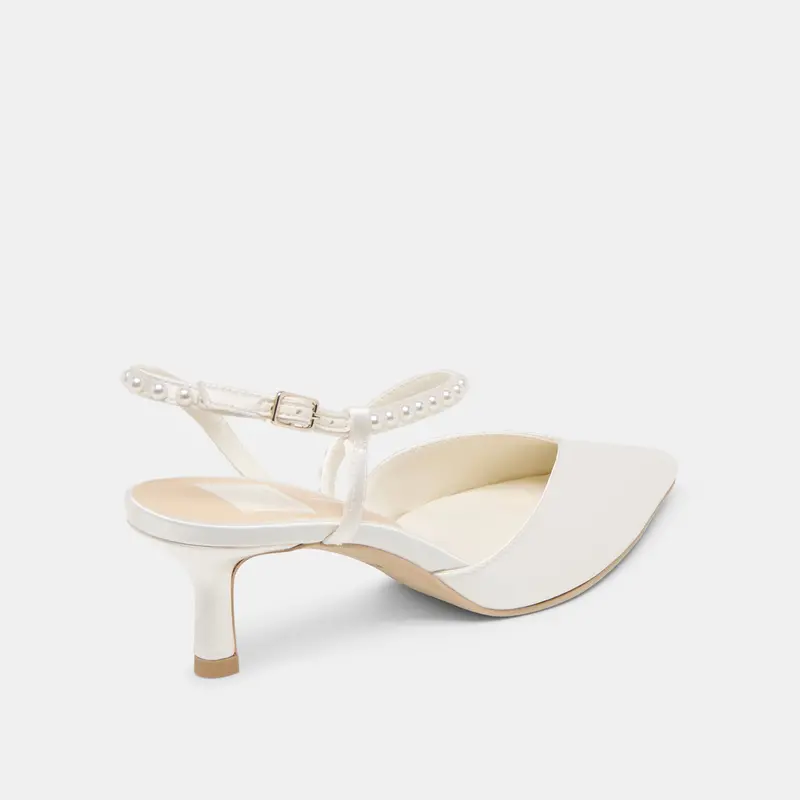 Kamra Pearl Mid Heels True White Satin 5