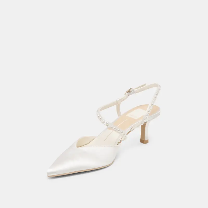 Kamra Pearl Mid Heels True White Satin 7