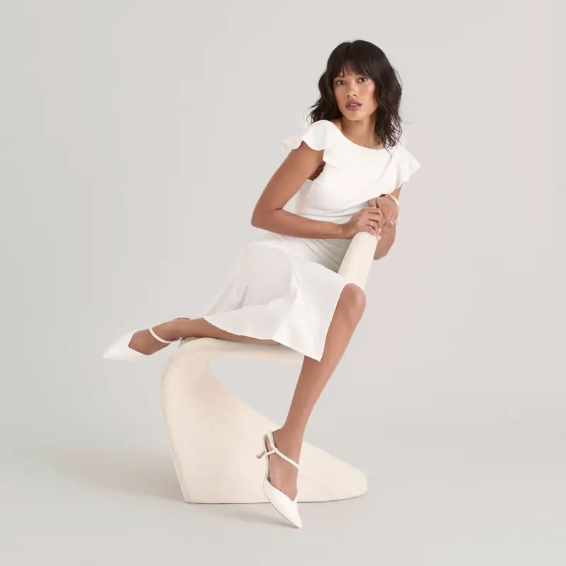 Kamra Pearl Mid Heels True White Satin 8