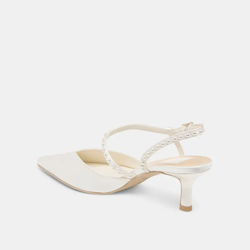 Kamra Pearl Mid Heels True White Satin 9