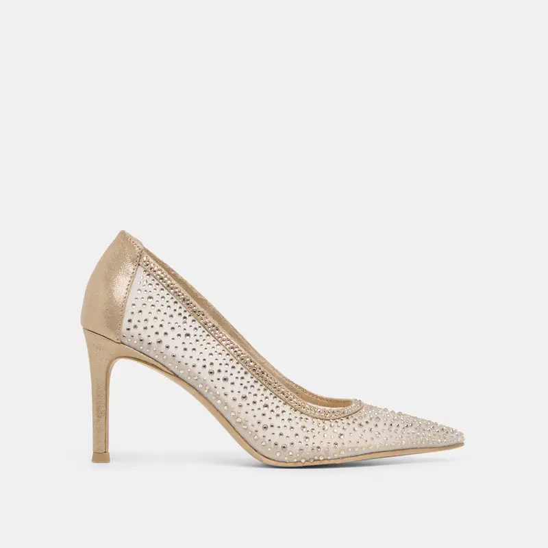 Kashe Crystal Heels Lt Gold Mesh 1