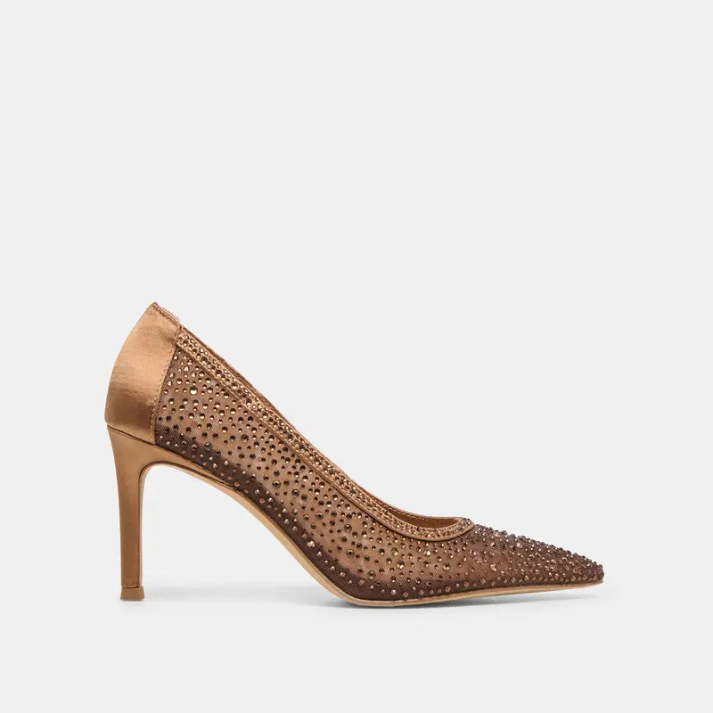 Kashe Crystal Heels Mid Brown Mesh 1