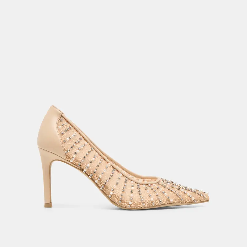 Kashe Pearl Heels Blush Lace Mesh 1