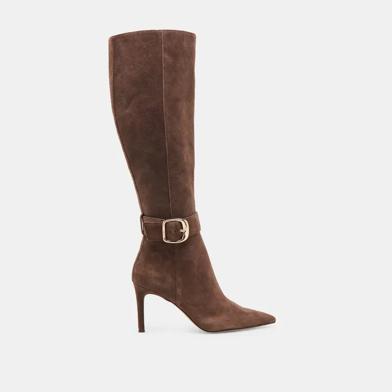 Kinzy Wide Calf Boots Dk Brown Suede 1