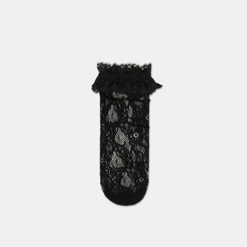 Lace Ruffle Crew Socks Black 1