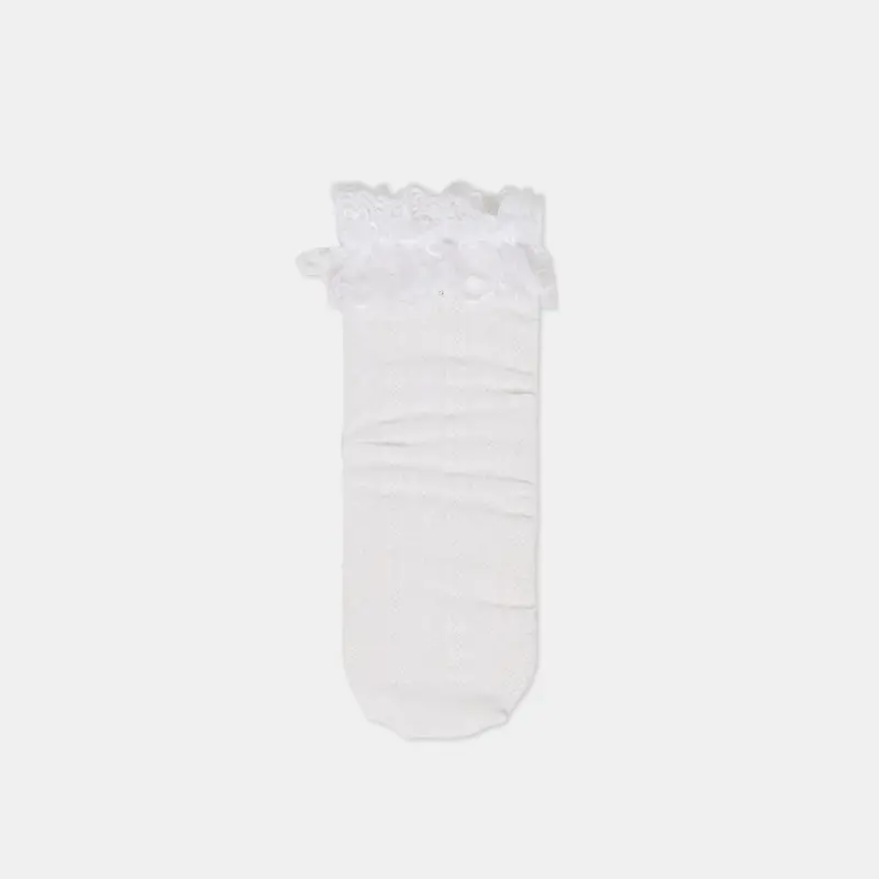 Lace Ruffle Crew Socks White 1