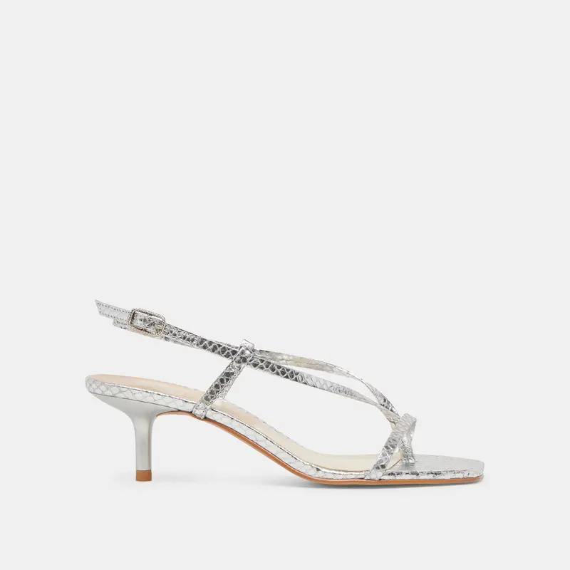 Laury Heels Silver Embossed Leather 1