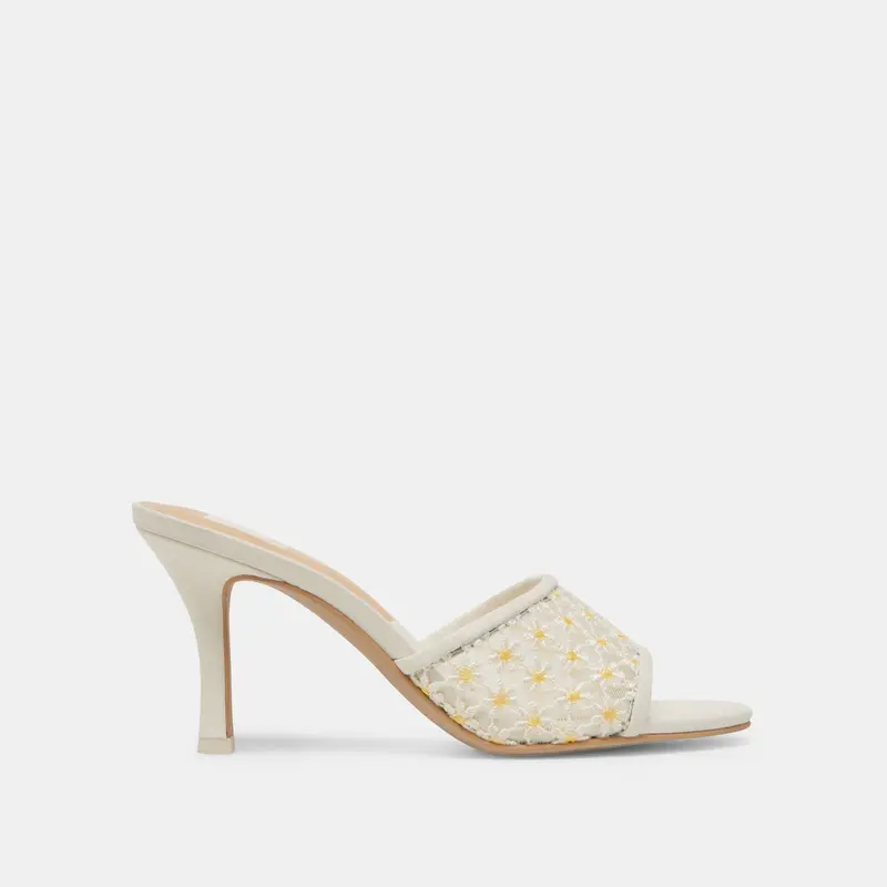 Lavena Floral Heels White Yellow Floral Mesh 1