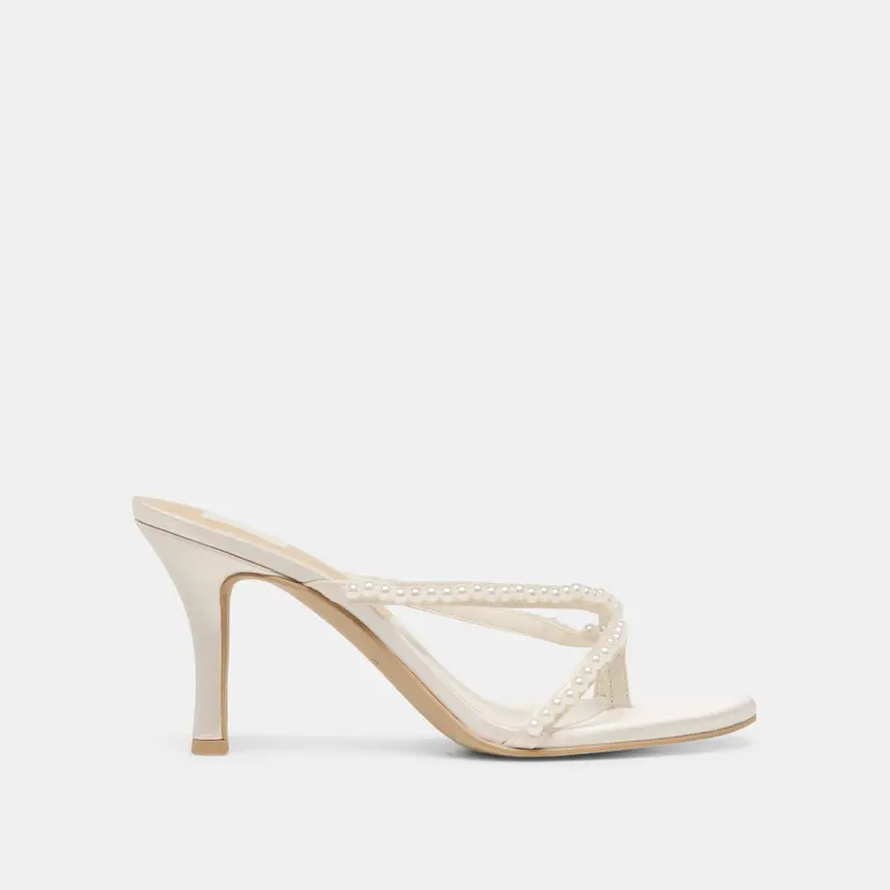 Liano Pearl Heels Off White Satin 1