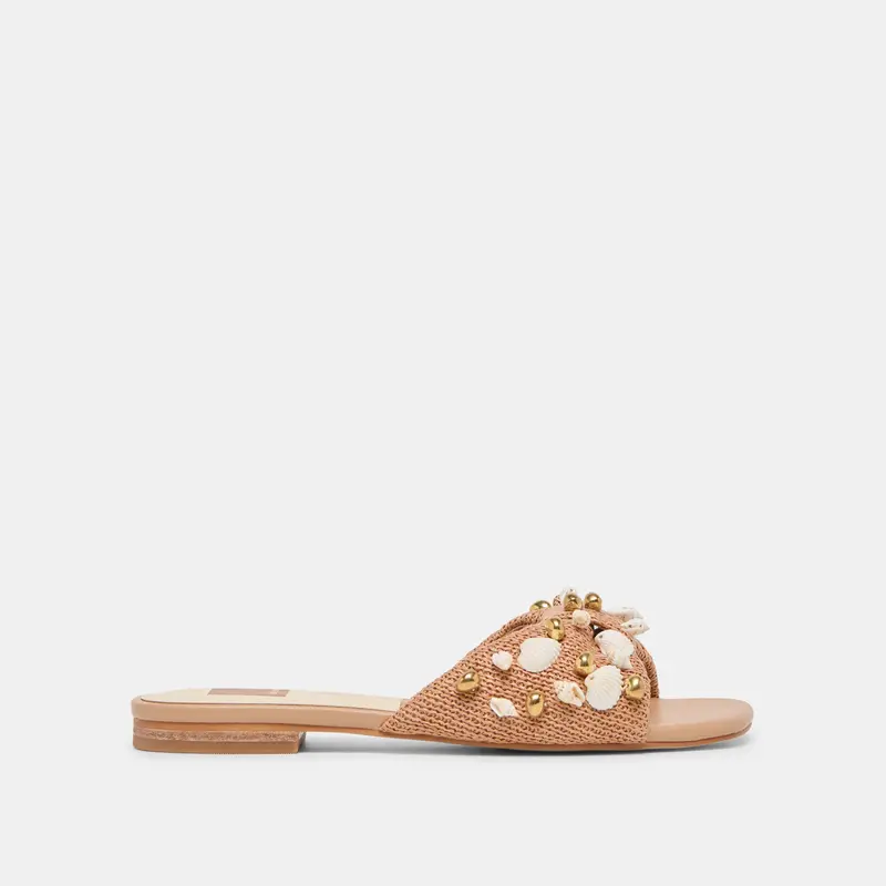 Lizza Sandals Toffee Beaded Raffia 1