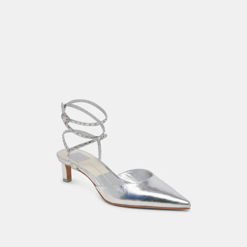 Loklyn Stud Heels Silver Crinkle Patent - Re:Vita 2