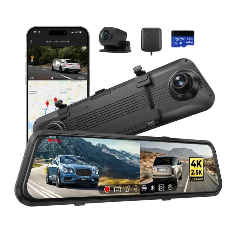 M4 2Ch Mirror Dash Cam With 4K Front And 2.5K Rear Cameras, 12"Ips Touchscreen 1