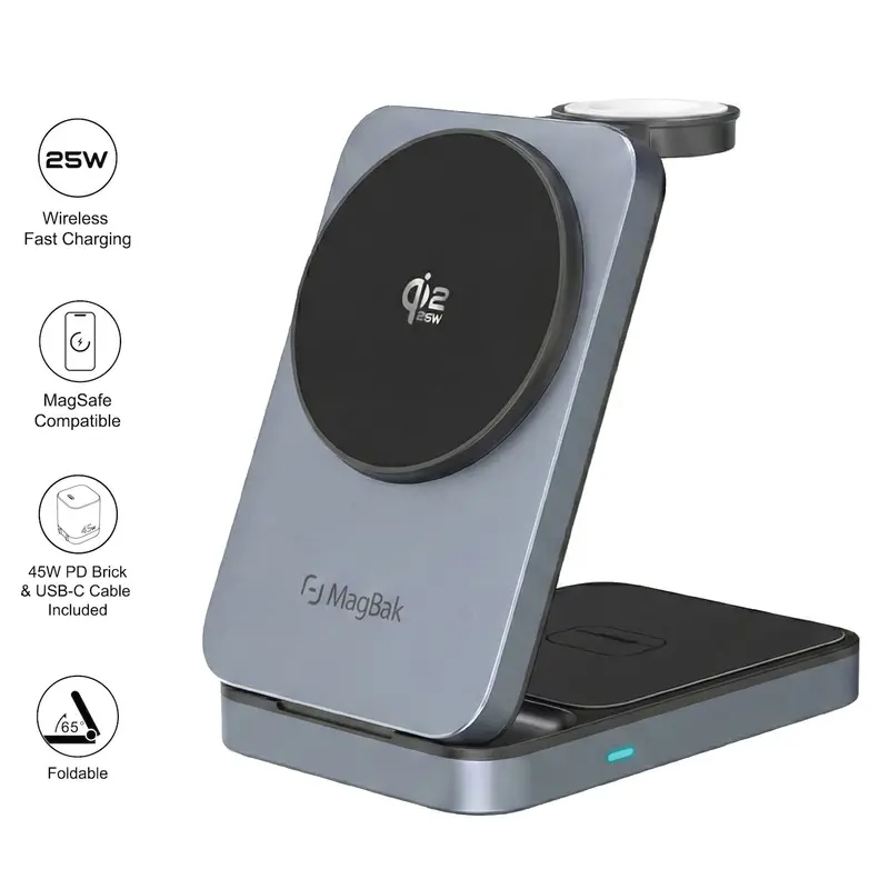 Magbak 3-In-1 Qi2.2 Wireless Compact Travel Charger 1