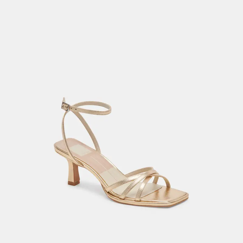 Manji Wide Heels Light Gold Metallic Leather 2