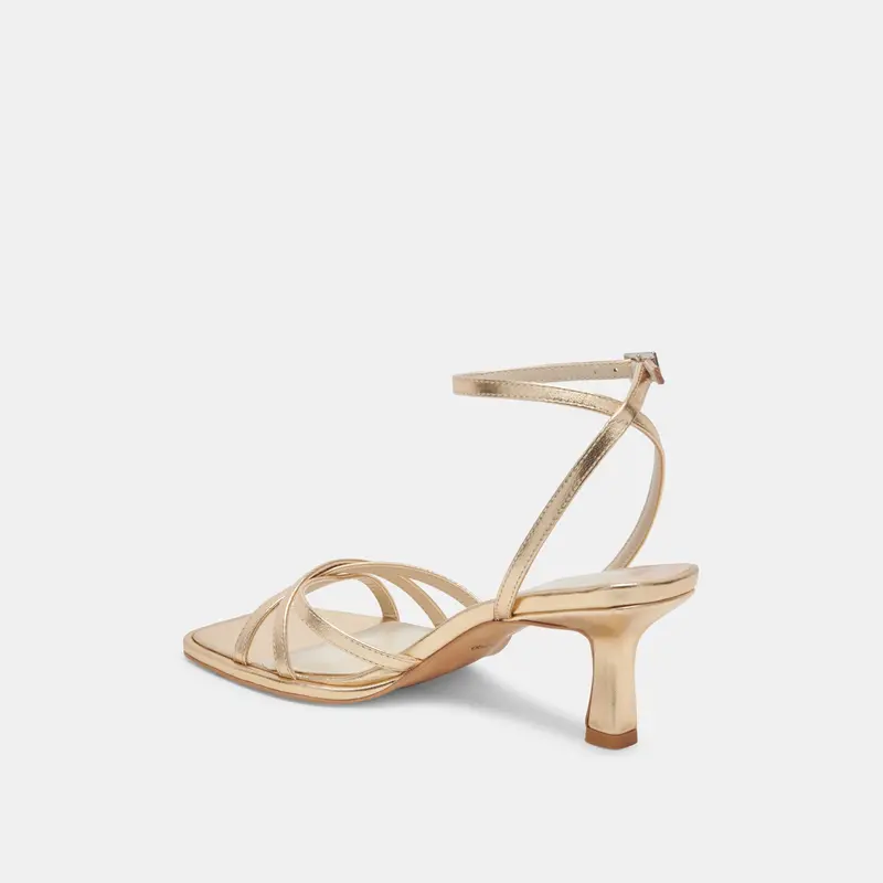 Manji Wide Heels Light Gold Metallic Leather 5