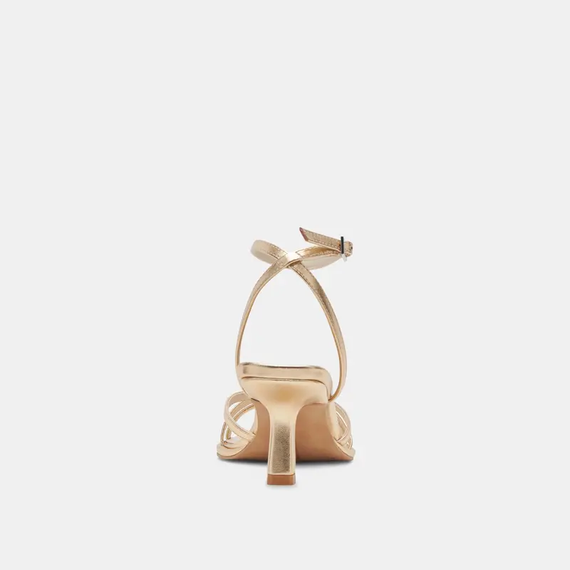 Manji Wide Heels Light Gold Metallic Leather 7