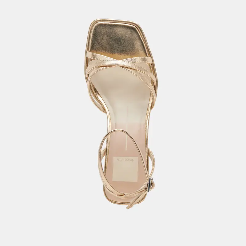Manji Wide Heels Light Gold Metallic Leather 8