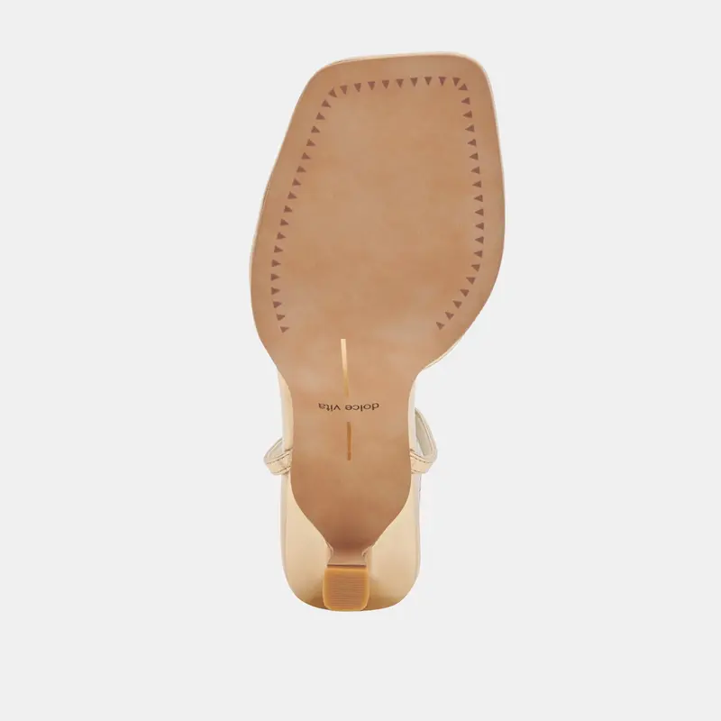 Manji Wide Heels Light Gold Metallic Leather 9
