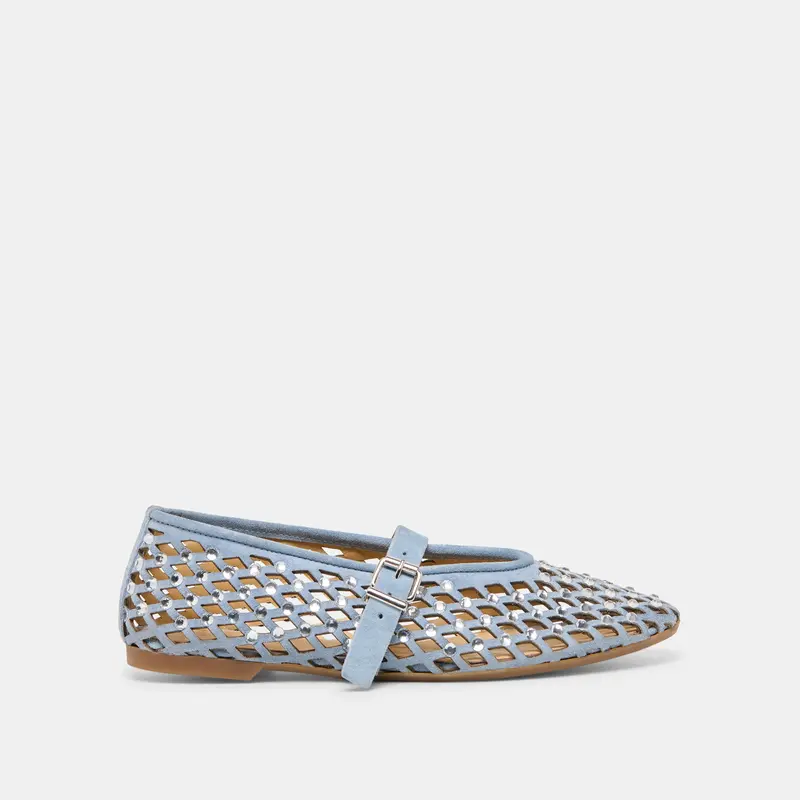 Mavin Rhinestone Ballet Flats Blue Suede 1