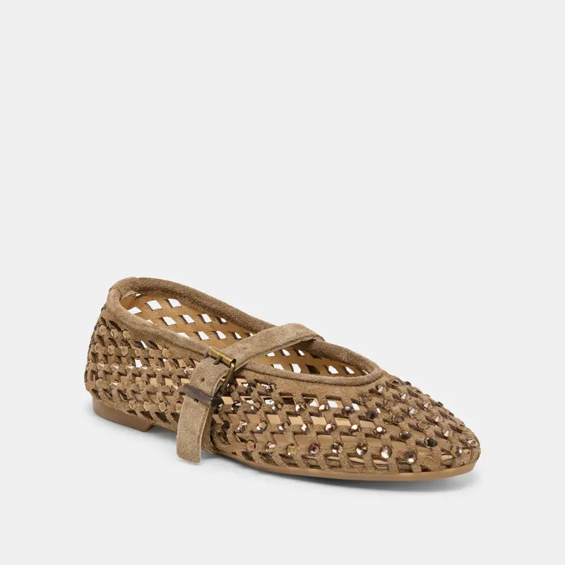 Mavin Rhinestone Ballet Flats Taupe Suede 2