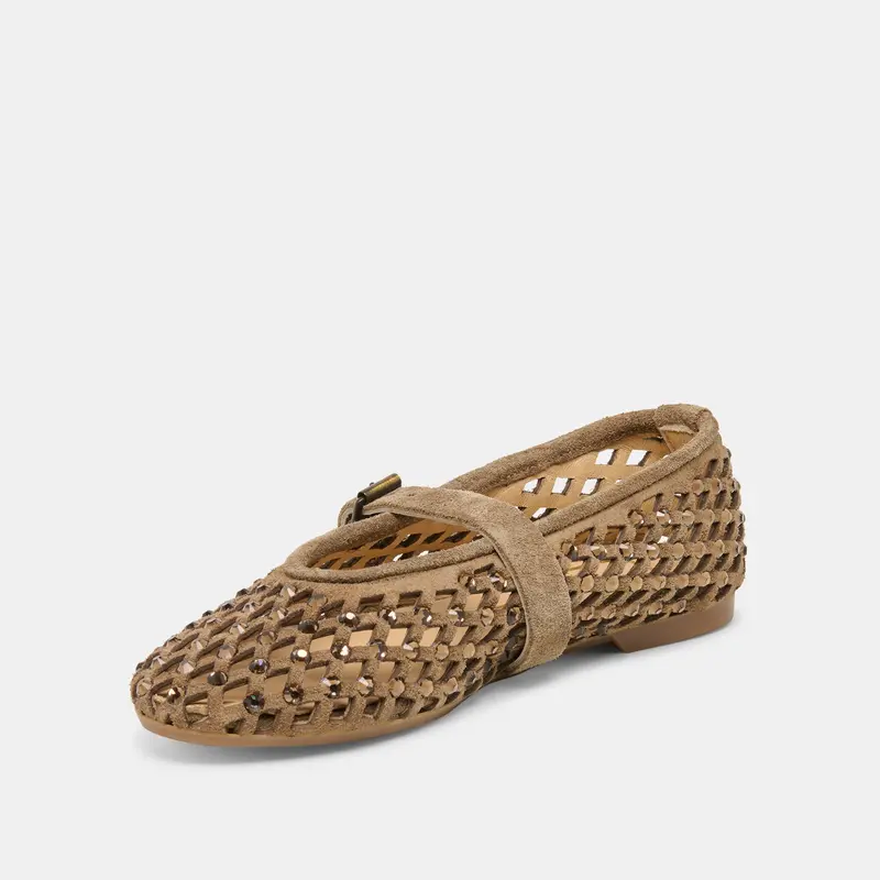 Mavin Rhinestone Ballet Flats Taupe Suede 4