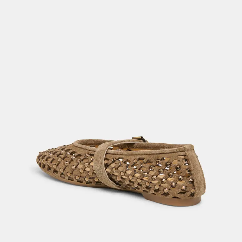 Mavin Rhinestone Ballet Flats Taupe Suede 5