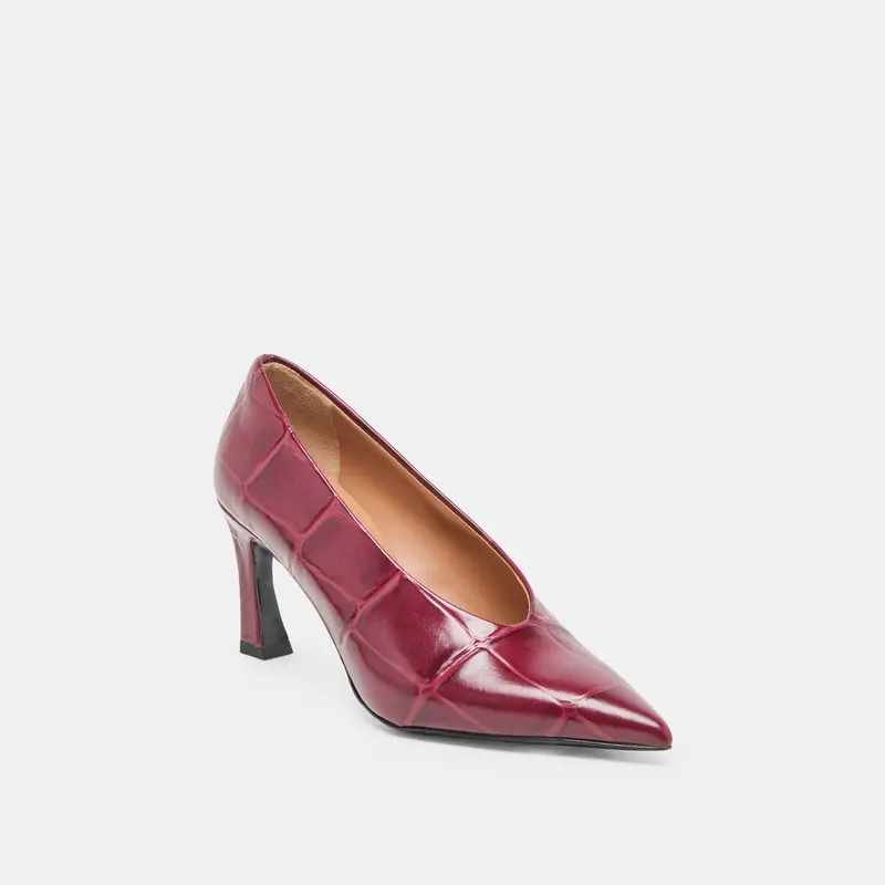 Midge Heels Burgundy Croco Embossed Leather 2