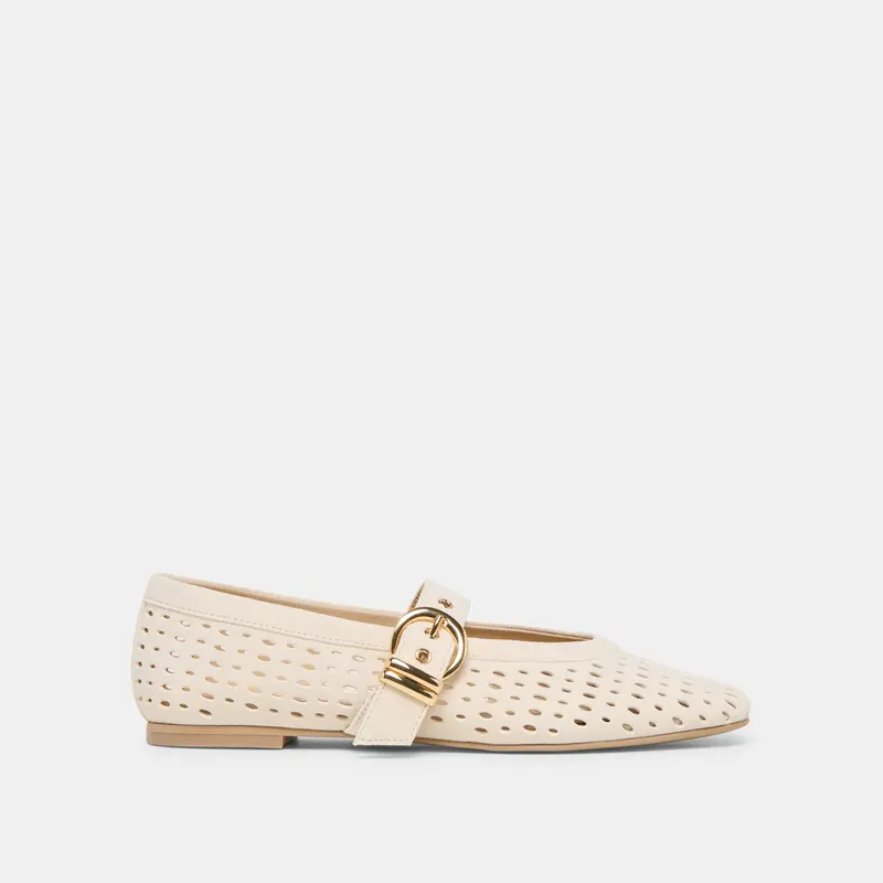 Mikel Ballet Flats Creme Perforated Suede 1