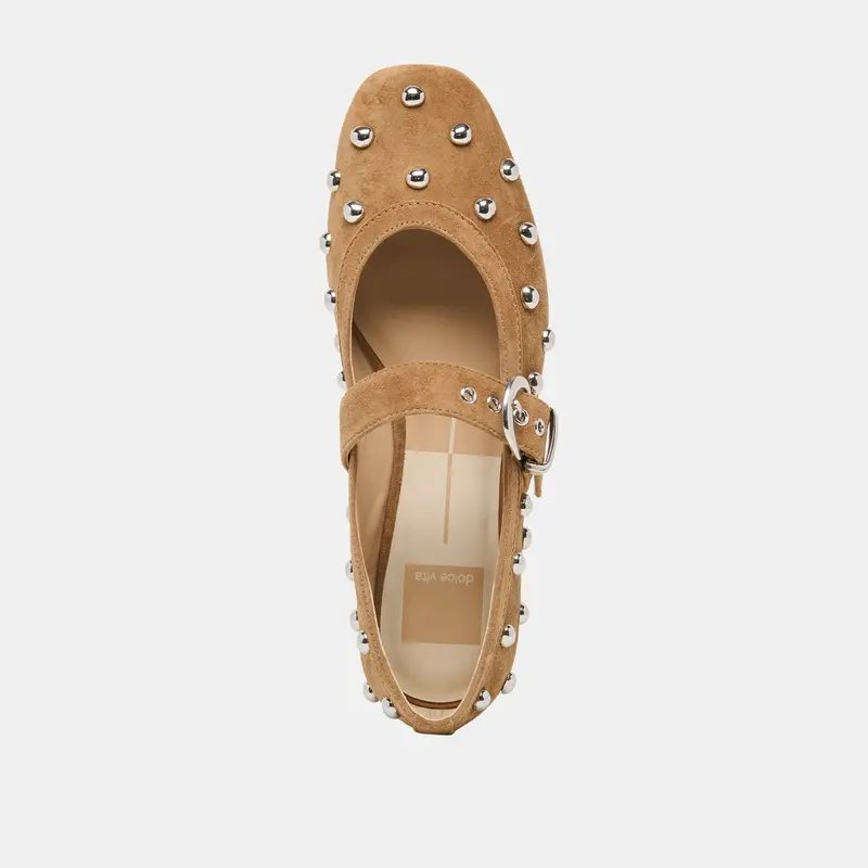 Mikel Stud Ballet Flats Lt Brown Suede 10