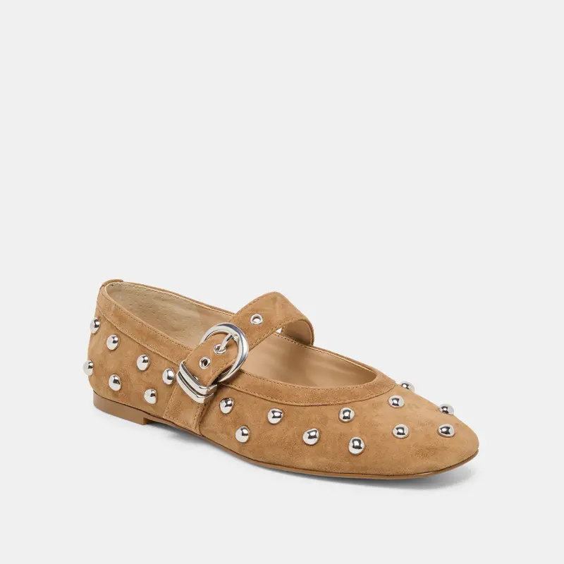 Mikel Stud Ballet Flats Lt Brown Suede 3