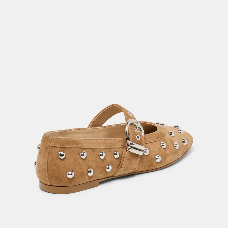 Mikel Stud Ballet Flats Lt Brown Suede 5