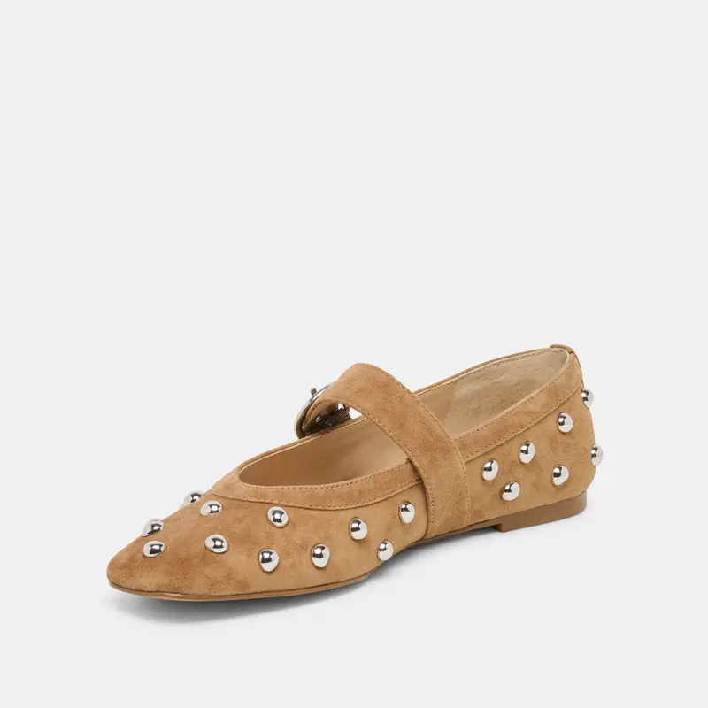 Mikel Stud Ballet Flats Lt Brown Suede 6