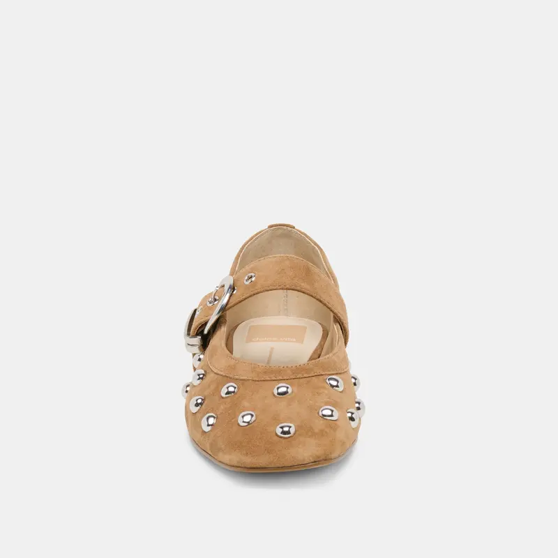 Mikel Stud Ballet Flats Lt Brown Suede 8